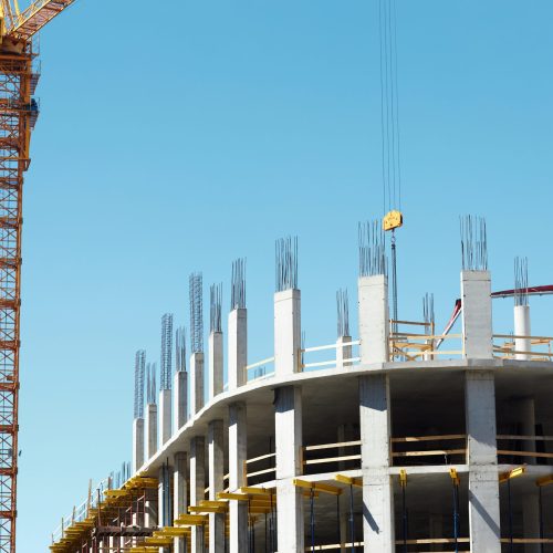 Horizontal image of building under construction in the city